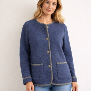 Vintage 70’s LL Bean Wool Cardigan Sweater Womens L Blue Austria Heritage Nordic